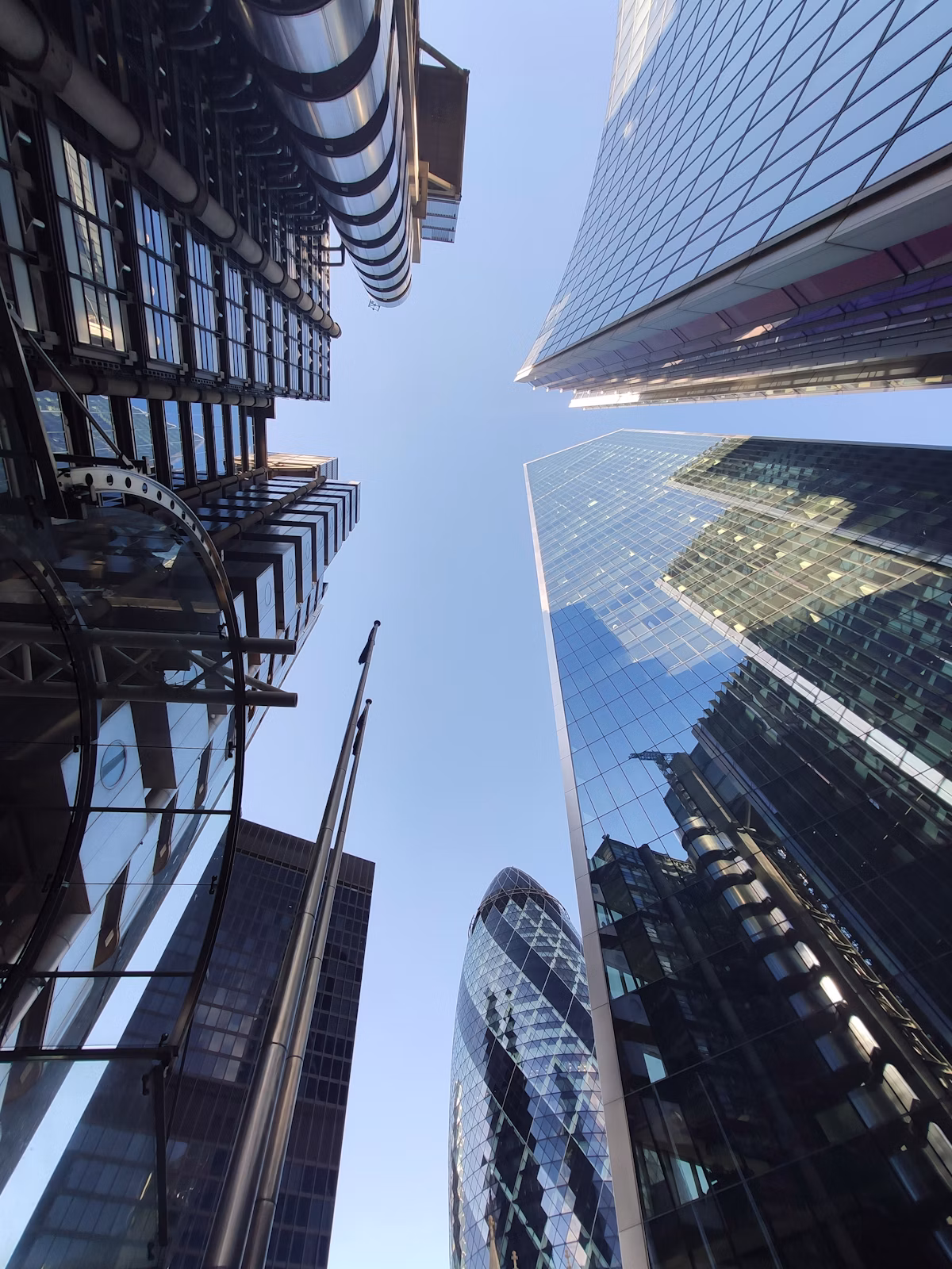 Low angle view of high rise office buildings in a financial district